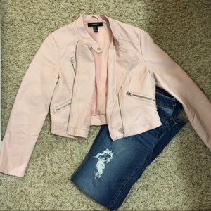 Pink crop faux leather jacket!
